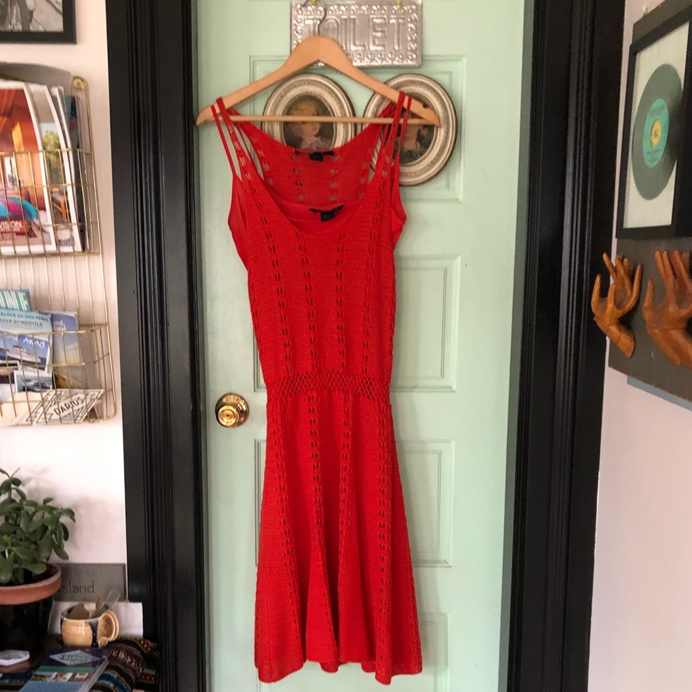 Red French connection lined crochet dress